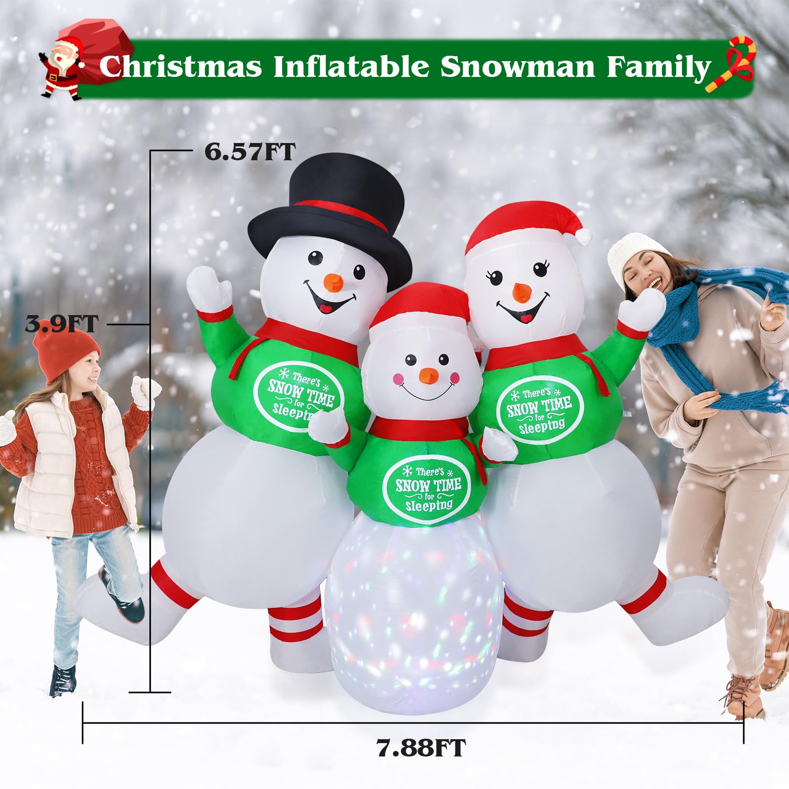 Wothfav blower attached inflating snowmen demonstrating fast inflation benefit