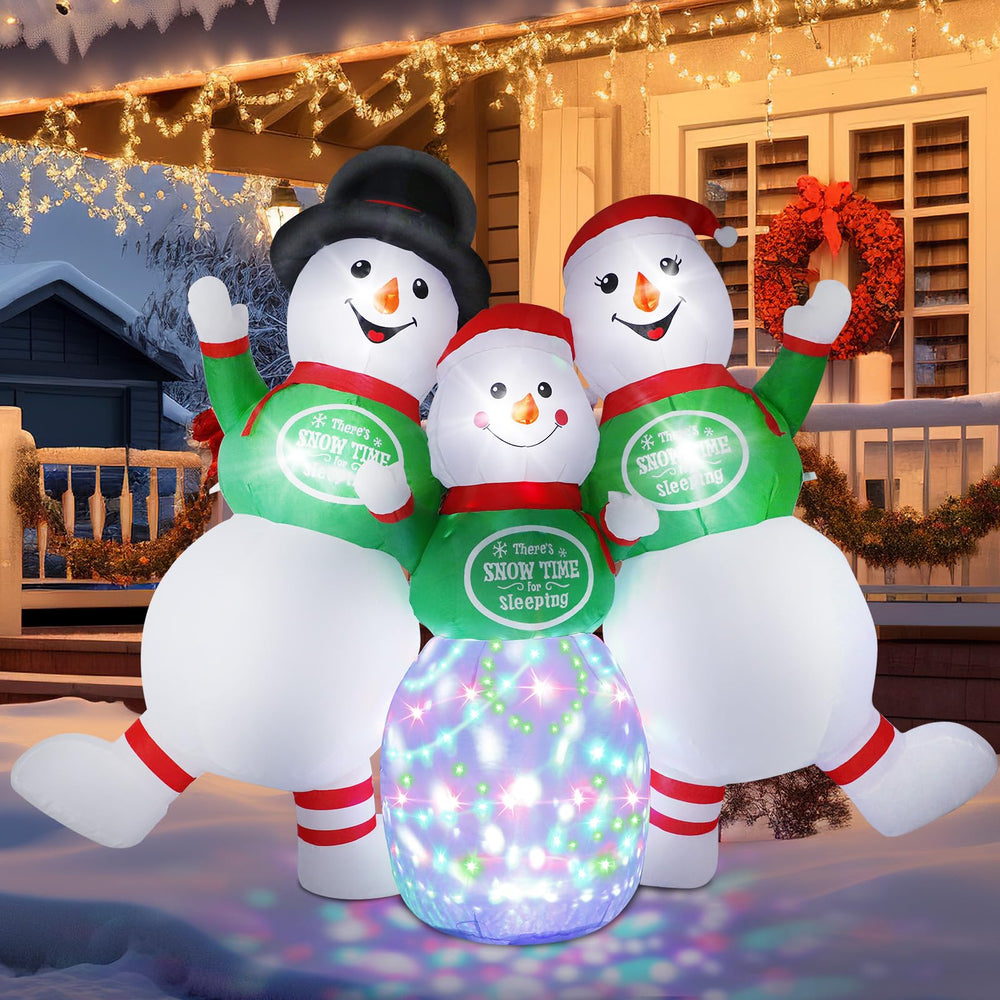 Wothfav yard scene with snowmen family creating festive neighborhood charm