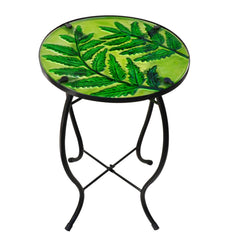 wotieuns front view round glass table showing compact design and outdoor use benefit