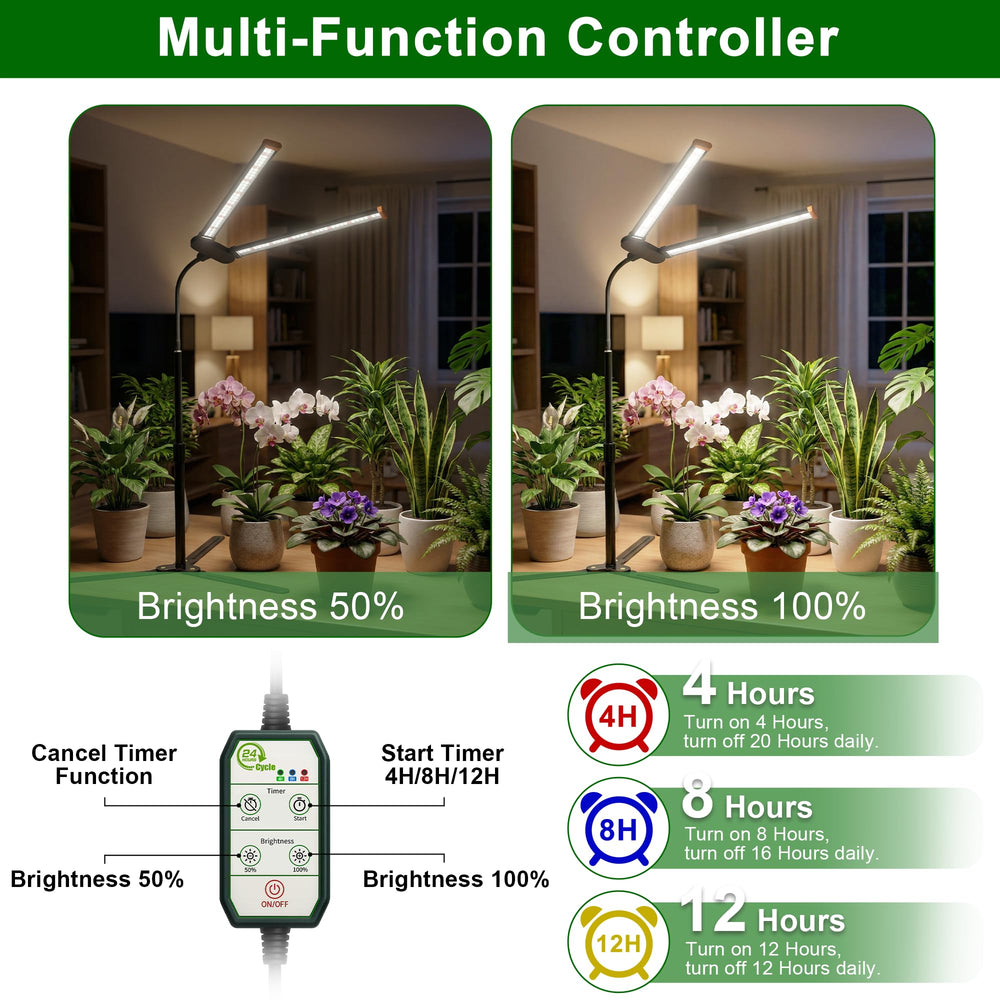 Wotime in use on desk illuminating multiple potted plants for balanced growth