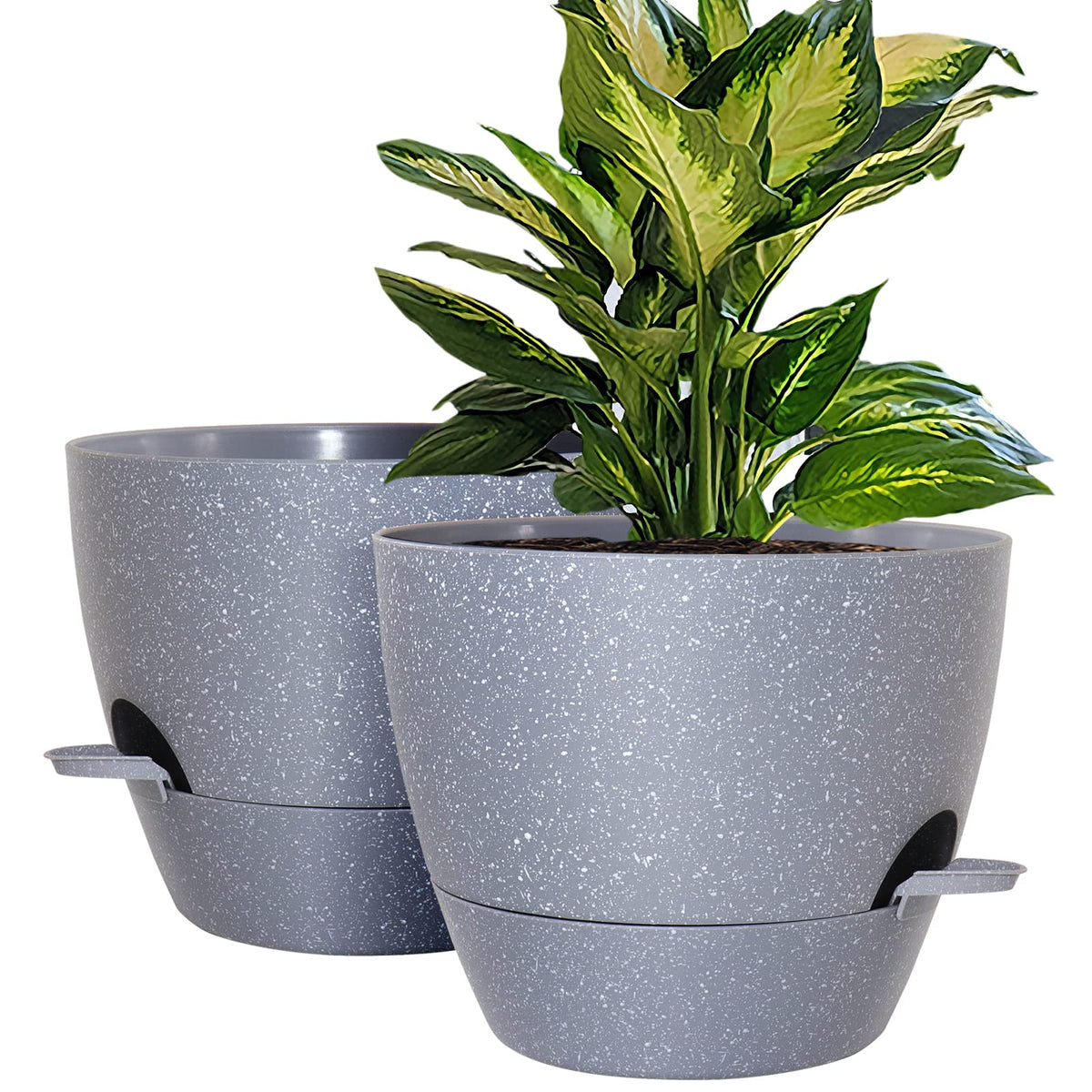 WOUSIWER front view speckled grey pot showcasing clean minimalist design and easy care