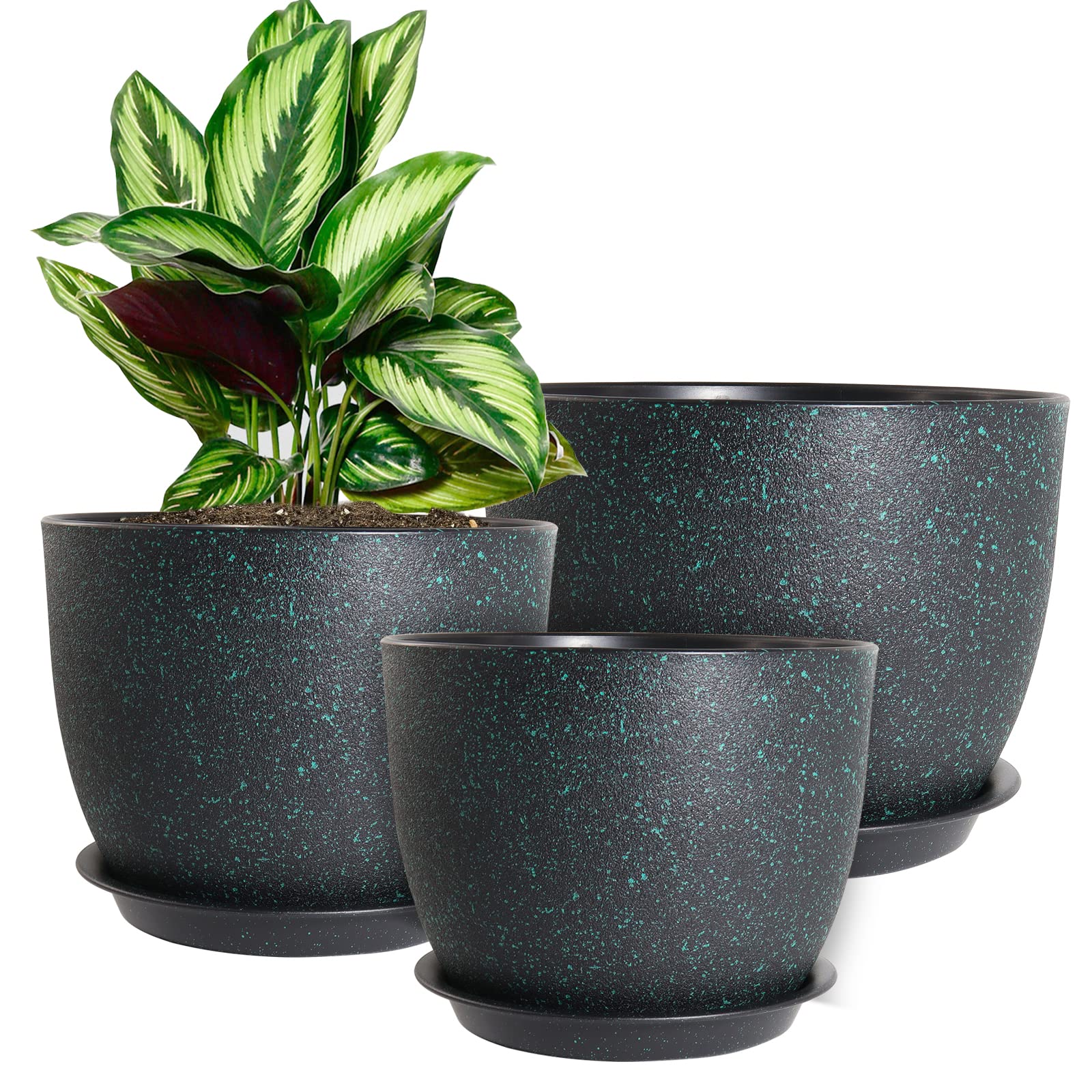 WOUSIWER front view of three speckled planters showing modern style and durability