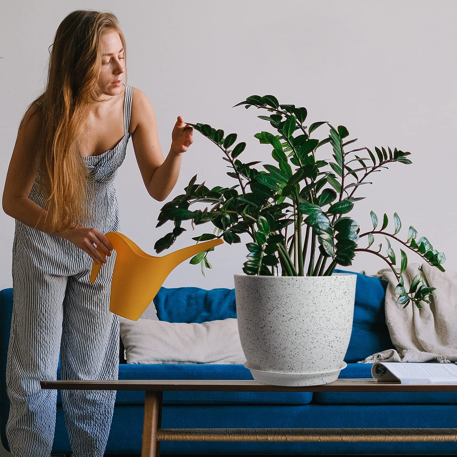 WOUSIWER pots styled on living room shelf adding contemporary décor and easy care advantage