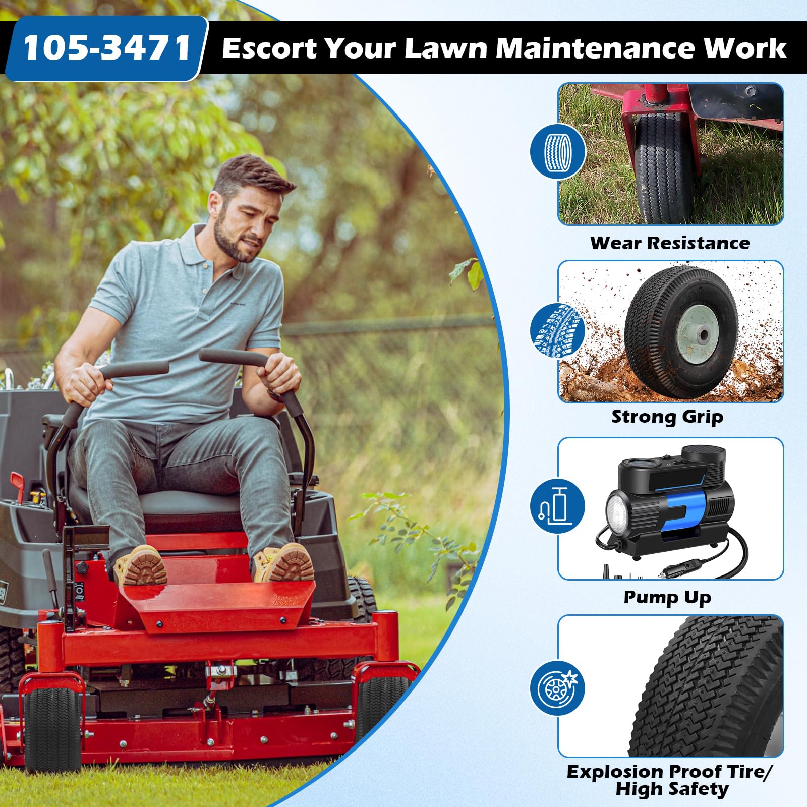 WPL wheel installed on mower in use improving lawn edge control