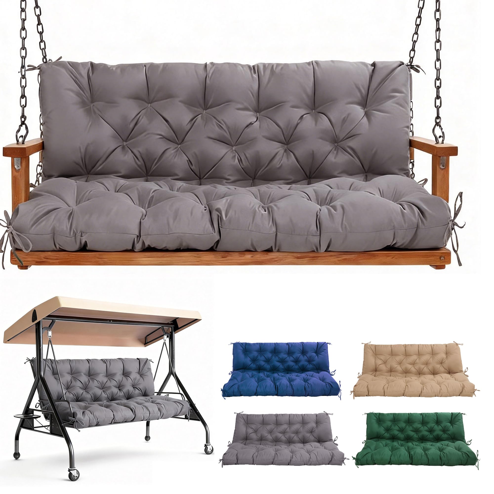 WQlittuK front view of 60-inch porch swing cushion showing neat fit and comfort