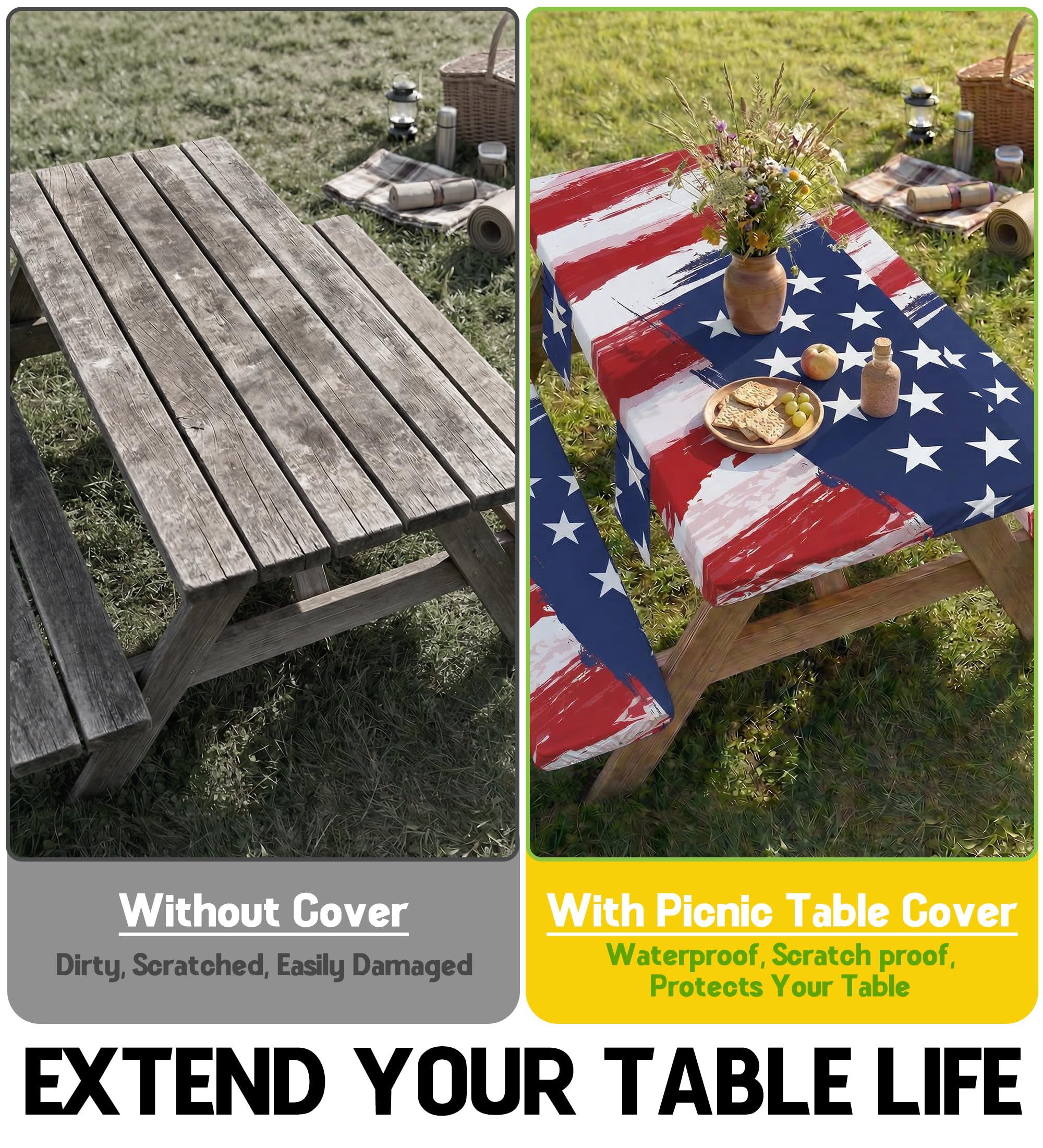 Wrakus fitted cover installed on 96-inch picnic table staying secure in wind