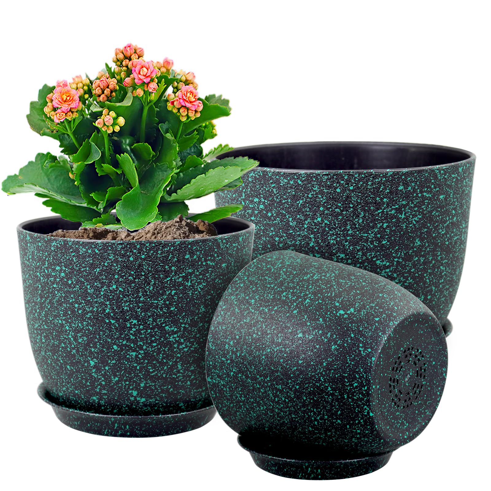 WSMKSZ front view of all three pots showing sizes and speckled design for coordinated displays