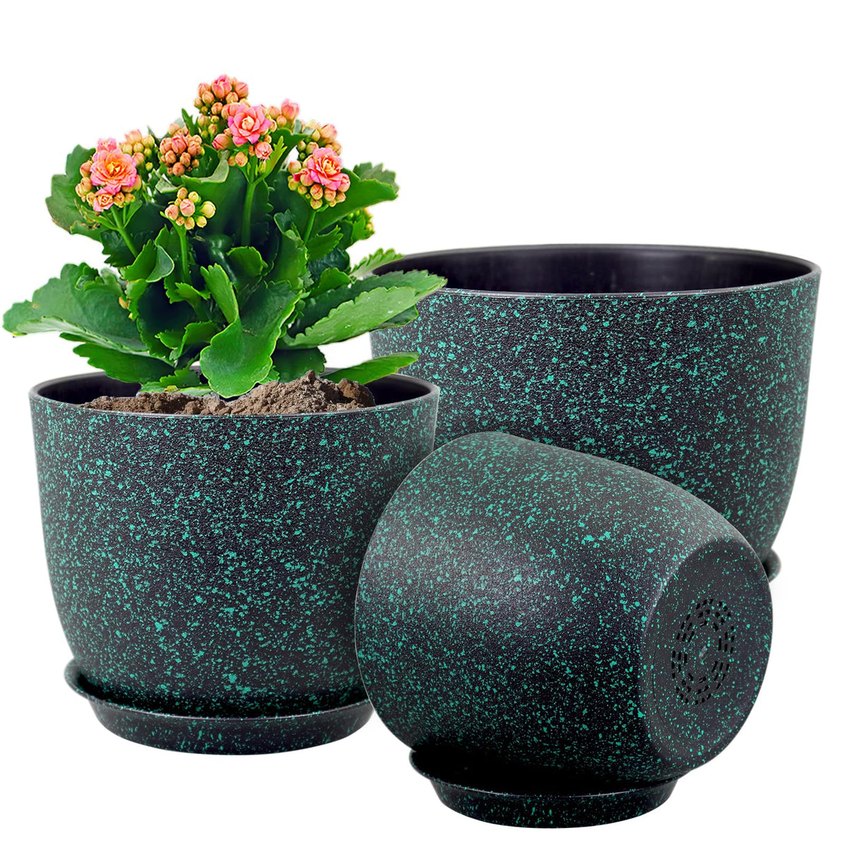 WSMKSZ front view of all three pots showing sizes and speckled design for coordinated displays