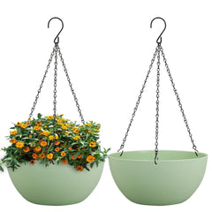 WSMKSZ front view of green hanging planter showing shape and aesthetic benefit