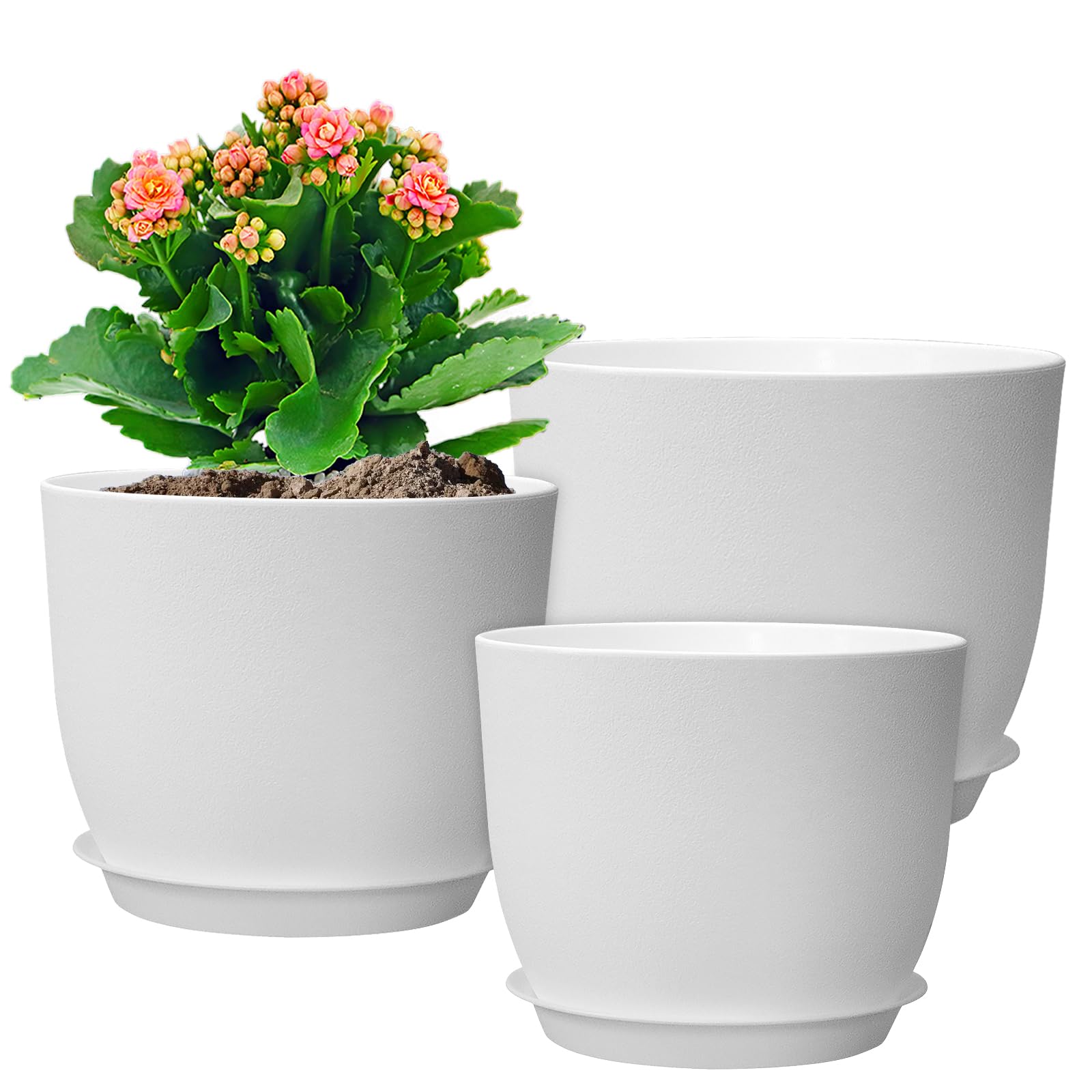 WSMKSZ front view of three white pots showing clean modern look and versatility