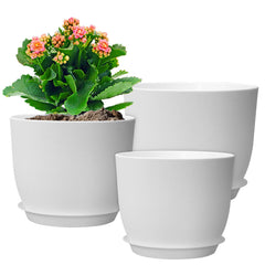 WSMKSZ front view of three white pots showing clean modern look and versatility