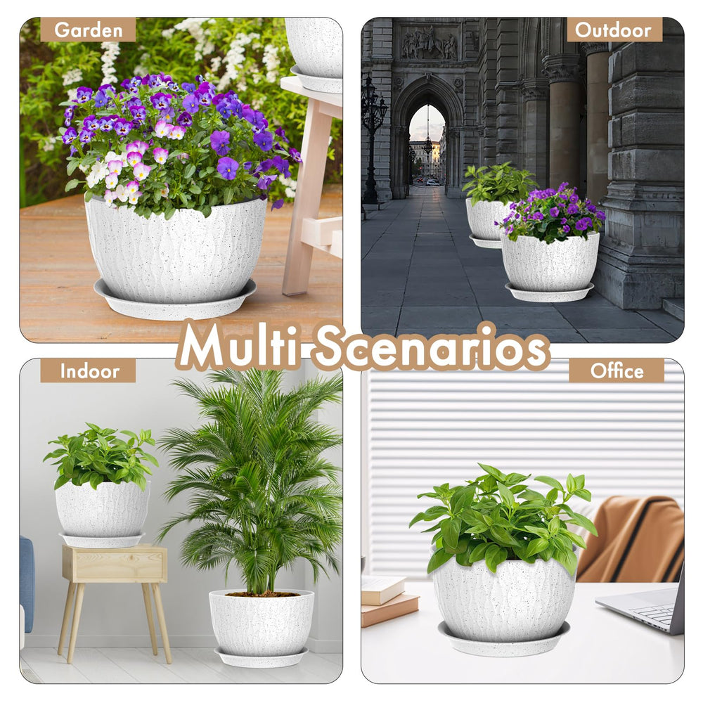 WSMKSZ white speckled planter styled on patio showing weather-ready outdoor use