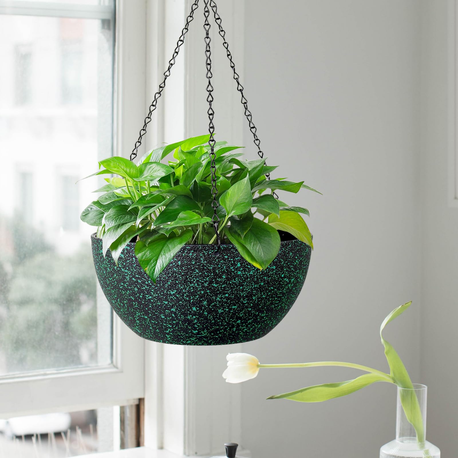 WSMKSZ planter in use on patio with trailing plants adding space-saving greenery