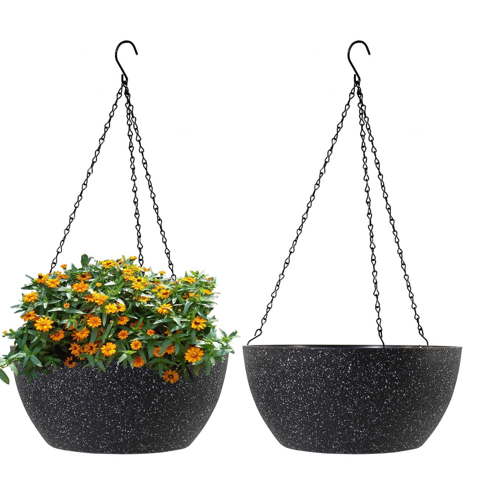 WSMKSZ front view of speckled black hanging pot showing modern finish and easy setup