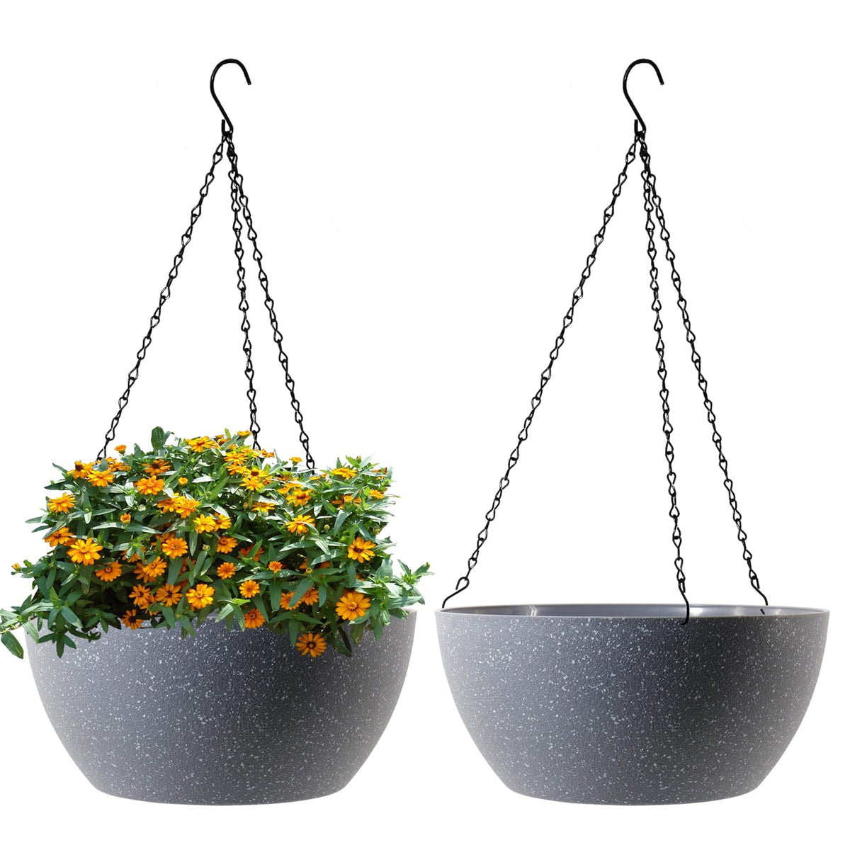 WSMKSZ front view of speckled grey planter showing clean lines and hanging readiness