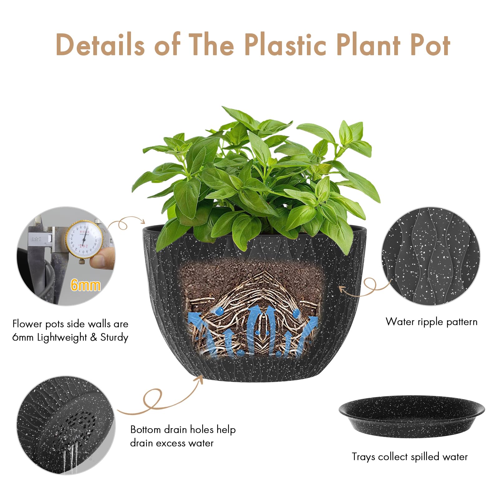 WSMKSZ planter with saucer showing drainage feature and tidy overflow control