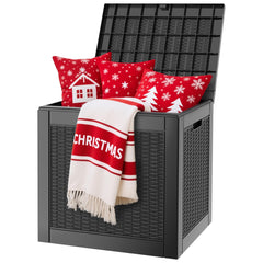 WTFGO front view rattan deck box showing compact profile and organized storage benefits