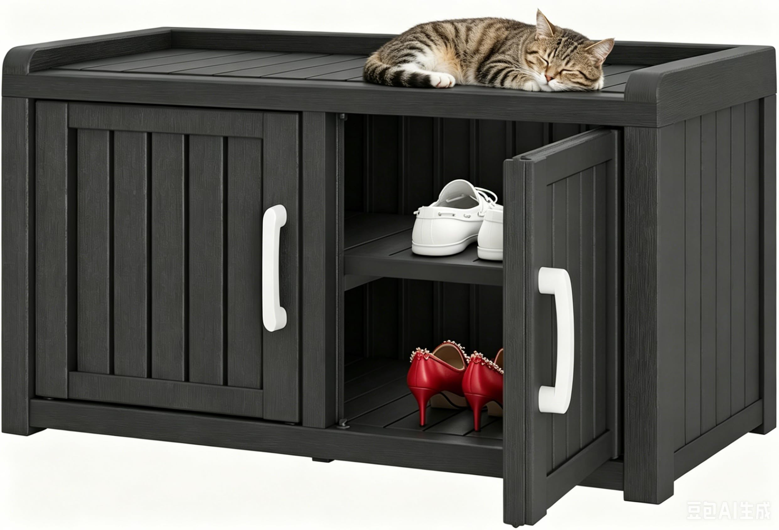WTFGO front view bench showing clean matte black finish and concealed storage benefit