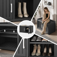 WTFGO interior open storage revealing adjustable shelf and organized footwear benefit