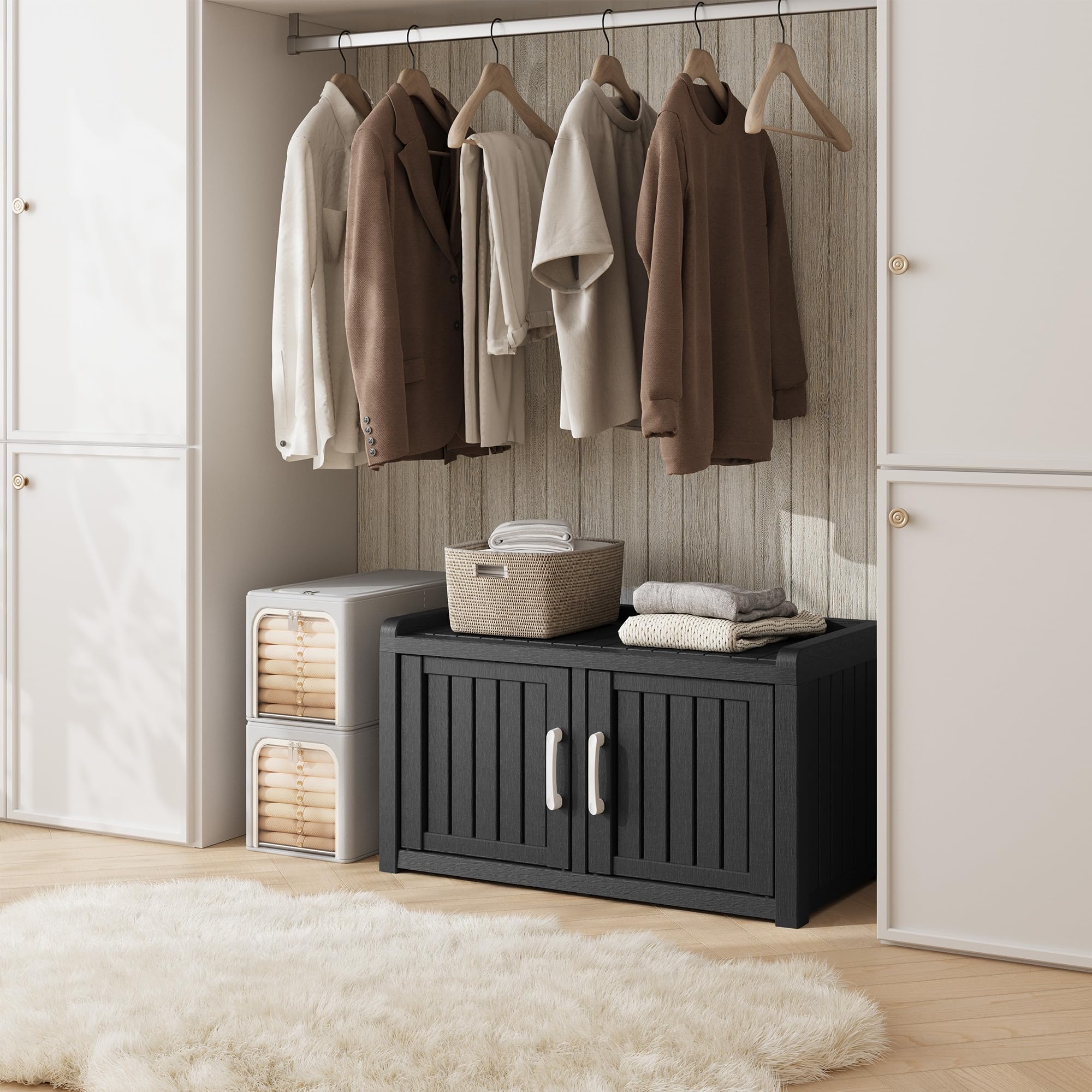 WTFGO placed on porch showing weather-resistant outdoor storage benefit