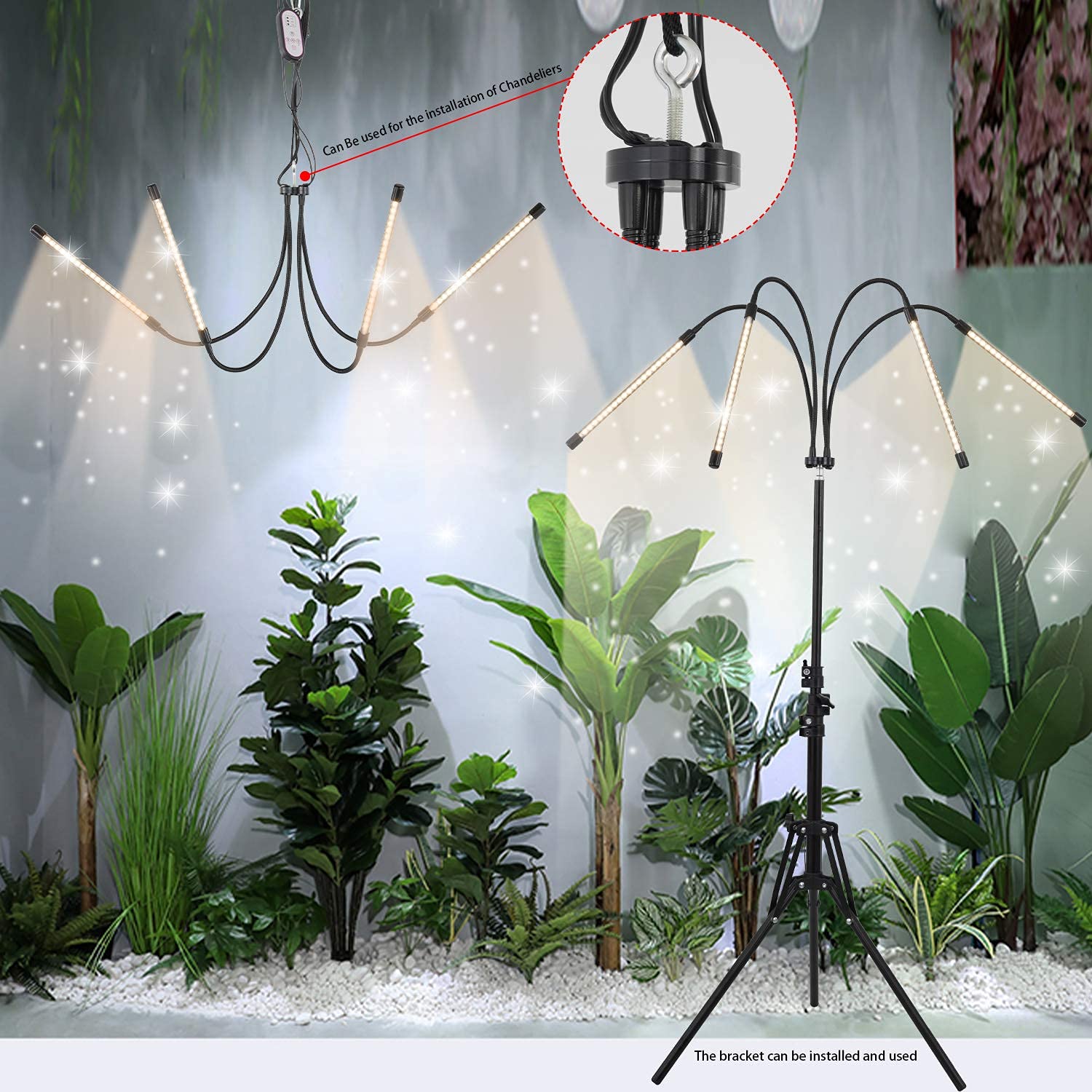 WTINTELL tripod fully extended to 72 inches demonstrating tall coverage for larger plants