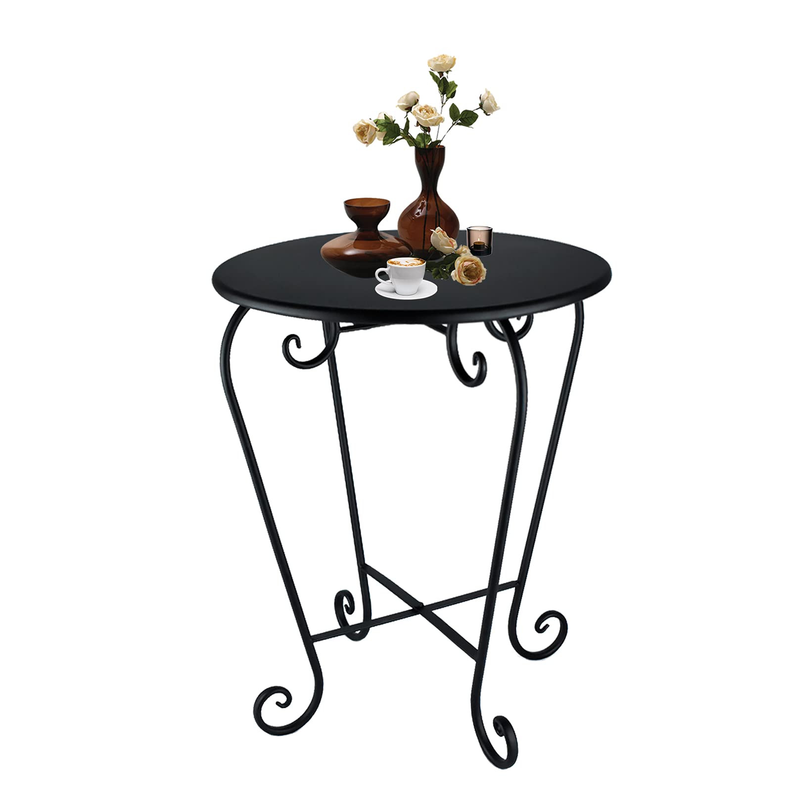 Wtiujhg front view of black patio side table showing sleek silhouette and durability
