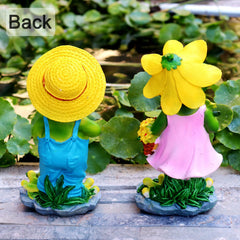 WTREEW frog pair staged in garden showing how they brighten outdoor spaces