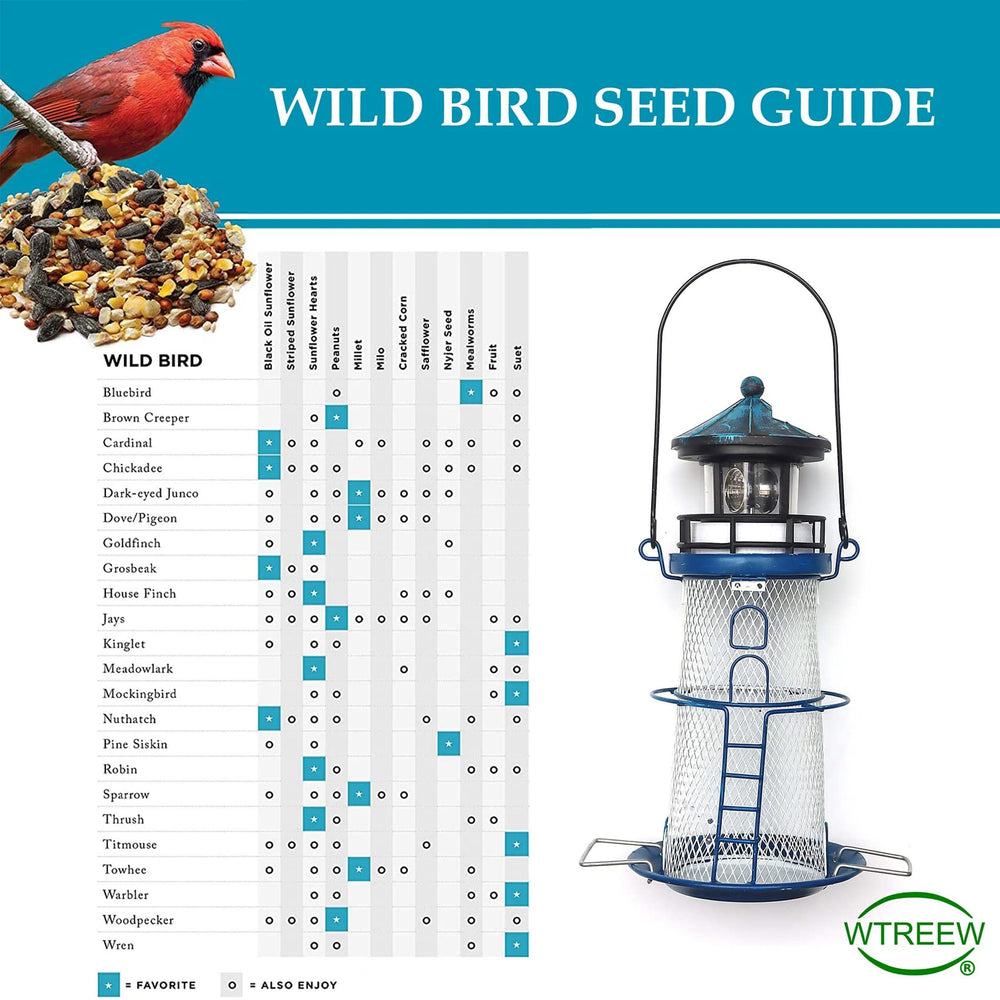 WTREEW lighthouse with birds feeding demonstrating attraction and backyard enjoyment