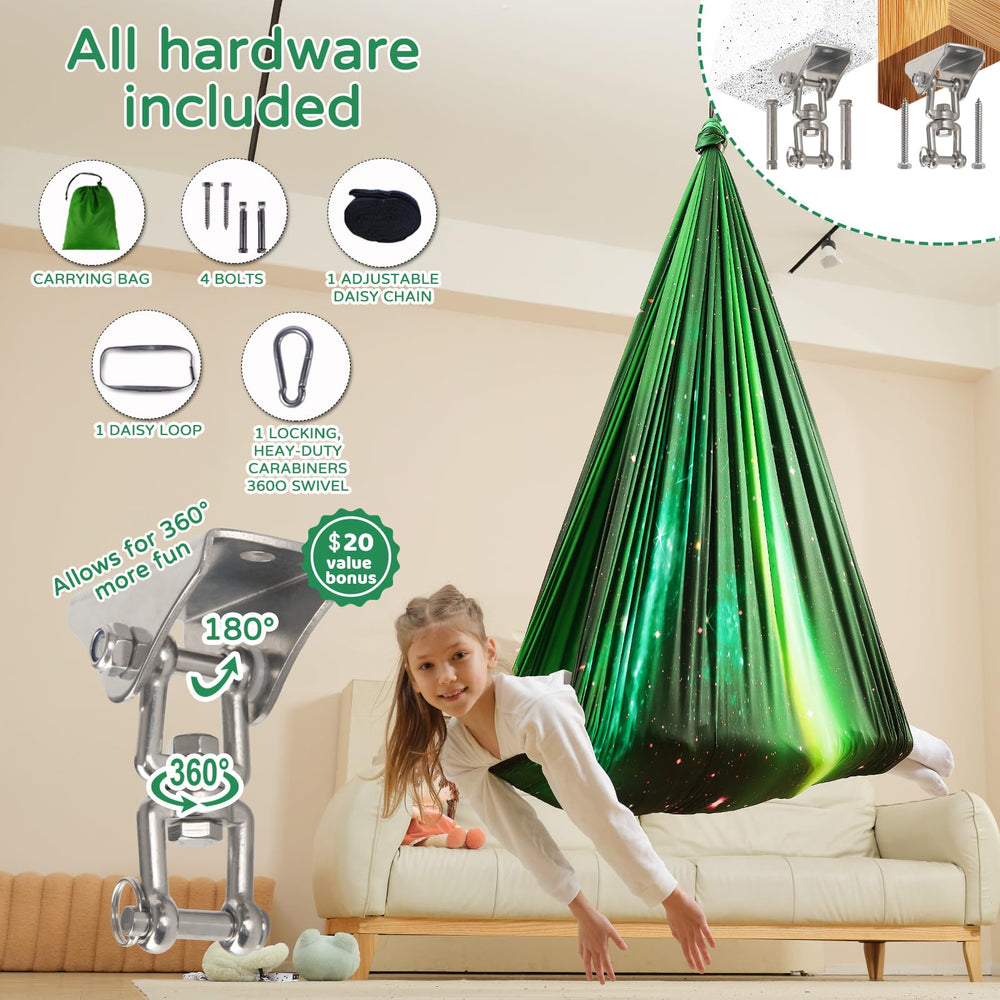 WUBOTIYU adult sitting in hammock showing size and 300 lb capacity benefit