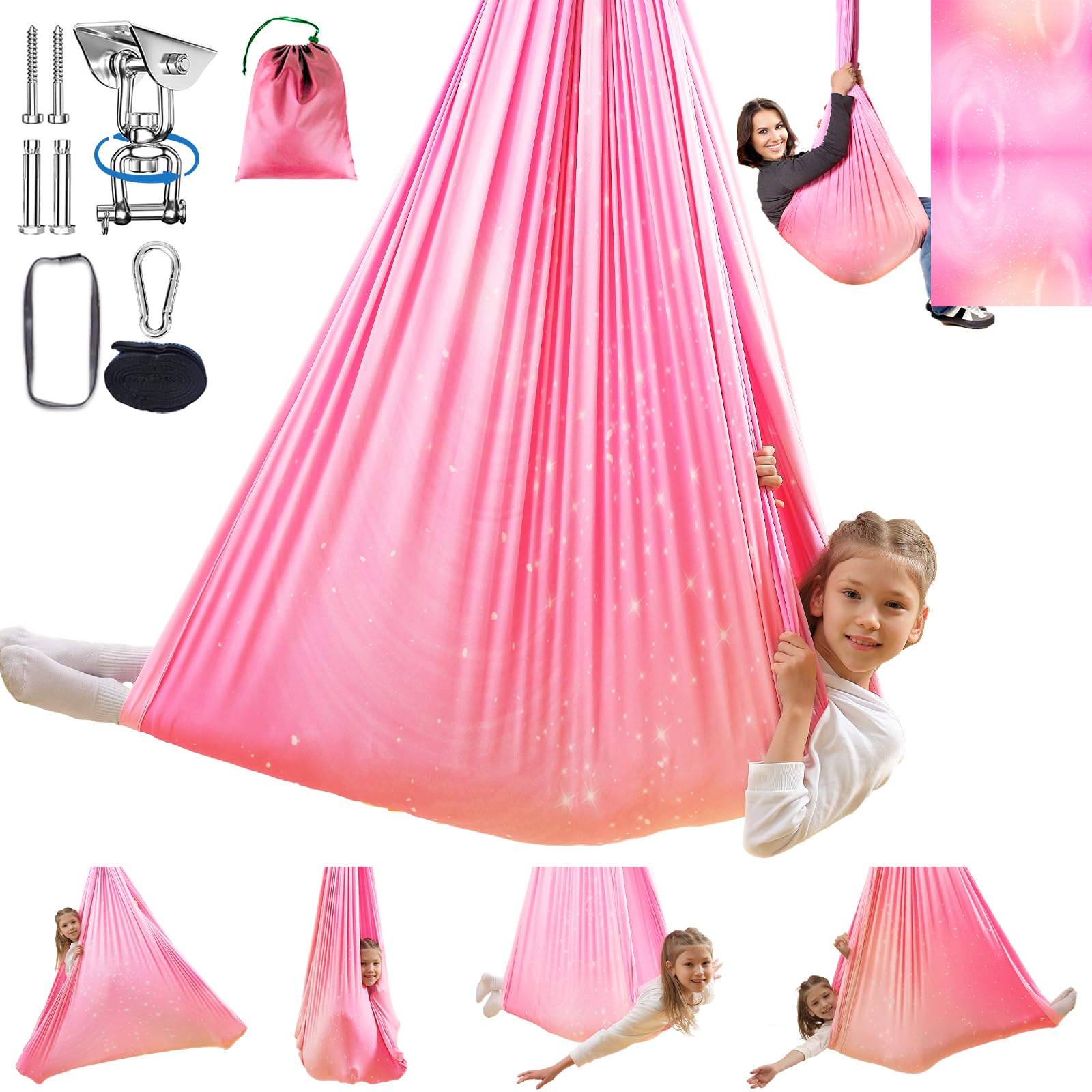 WUBOTIYU front view of pink hammock chair showing roomy seat and rounded opening for cozy comfort