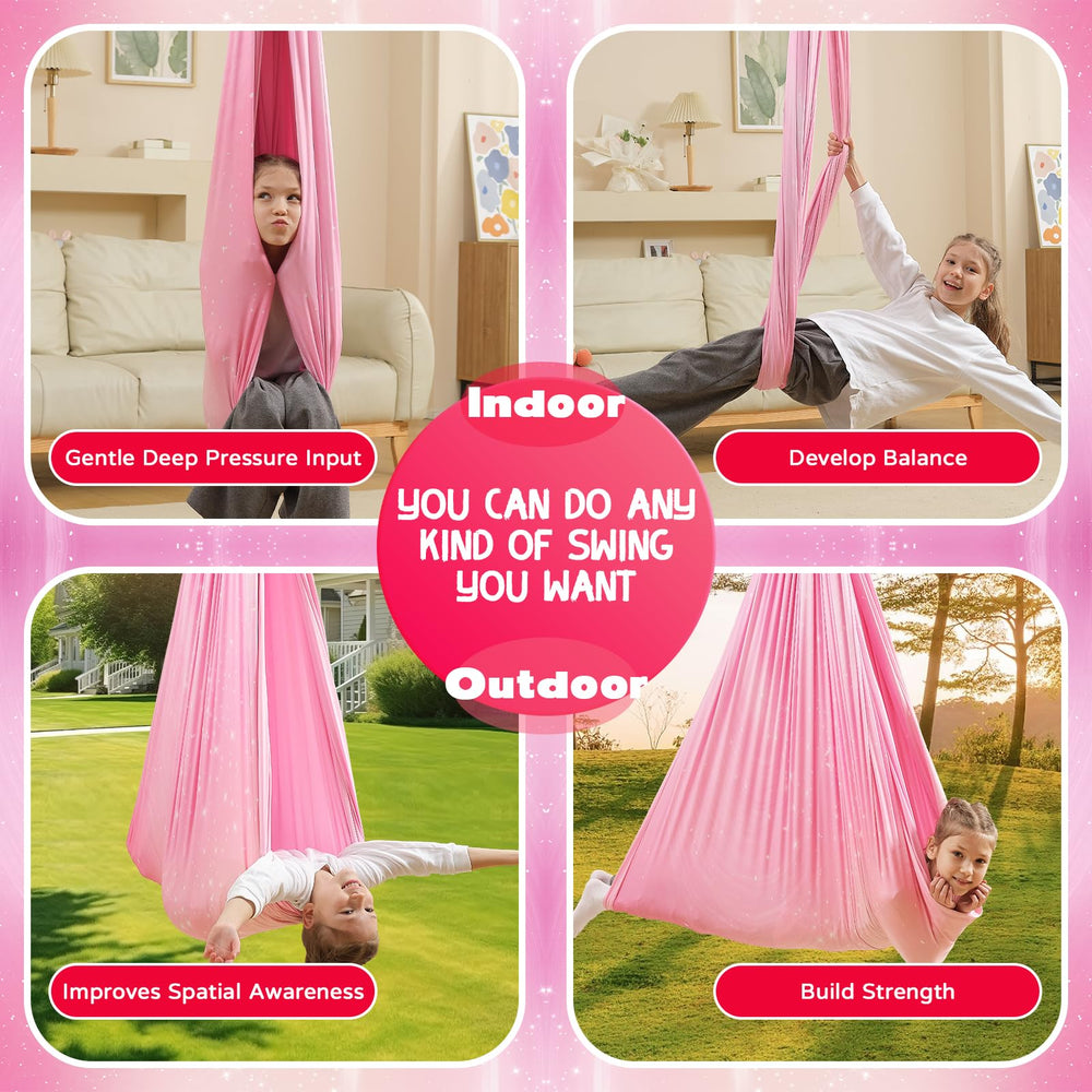WUBOTIYU hammock beside a child for size comparison illustrating generous 57x59 inch dimensions