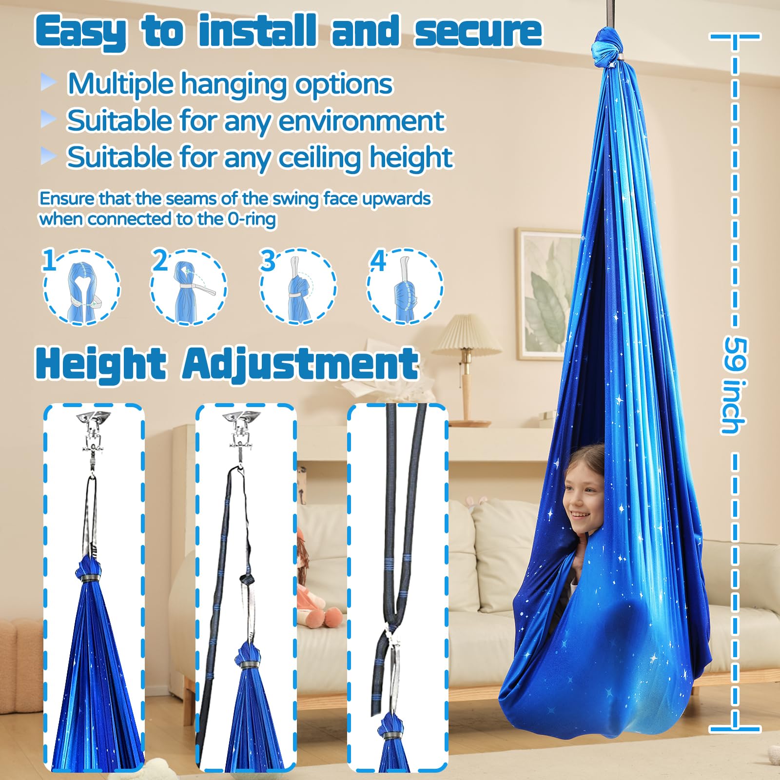 WUBOTIYU lifestyle shot in a playroom showing swing integrated for sensory play and relaxation