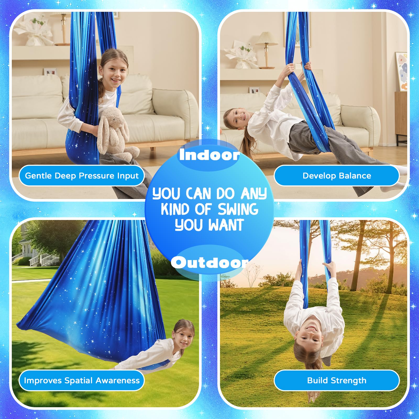 WUBOTIYU swing hanging beside a chair illustrating size and scale for room planning benefit