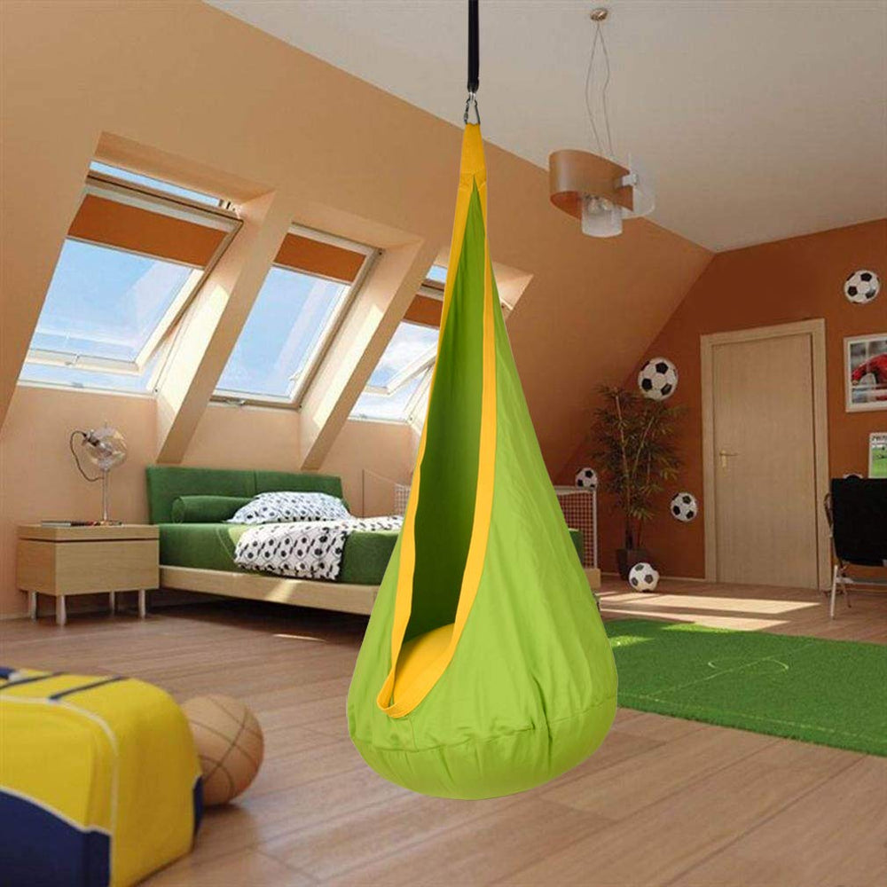 WUBOTIYU hanging pod on a sturdy tree branch for outdoor lounging and play