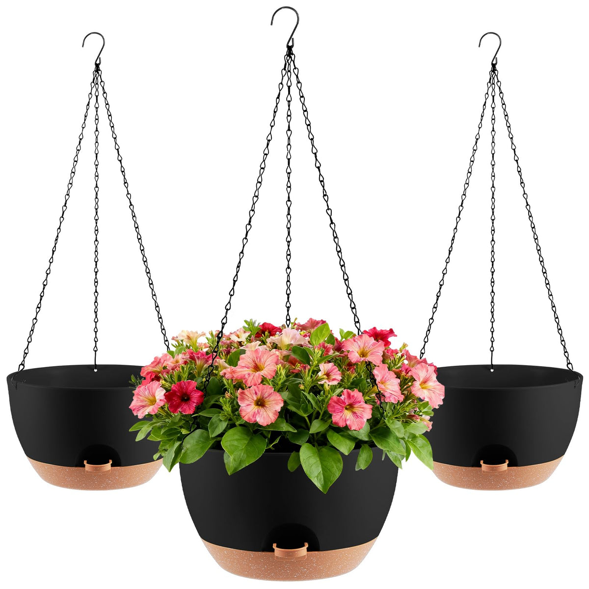 WUCEIAUU front view of three hanging planters showing neat display and instant curb appeal
