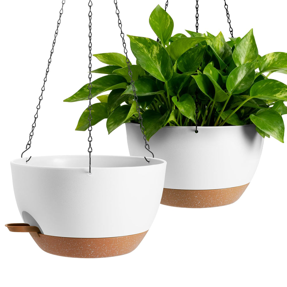 WUCEIAUU front view of two white-brown hanging planters showing clean modern finish and curb appeal