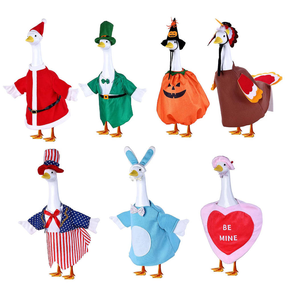 WUDIALIEN front packaging showing seven holiday goose outfits, easy seasonal change