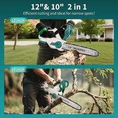 Wugeku chainsaw with 10-inch bar attached ideal for precise pruning