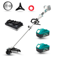 Wugeku trimmer front angle showing 14 inch head and ergonomic handle benefit