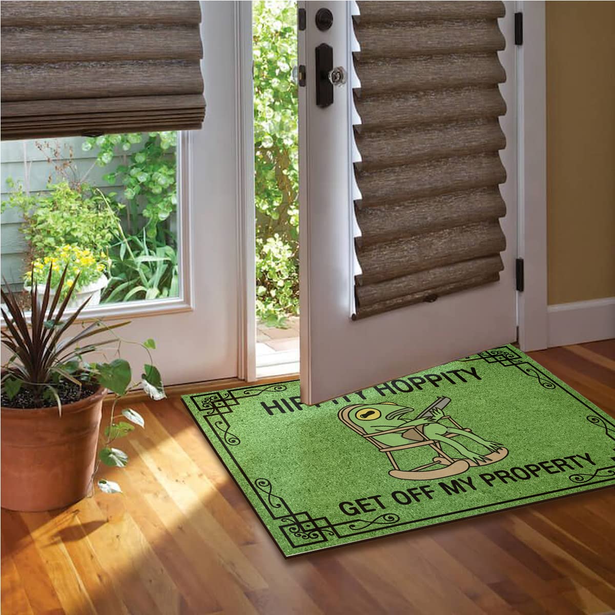 Wulidrom mat placed under a standard door showing low-profile clearance benefit
