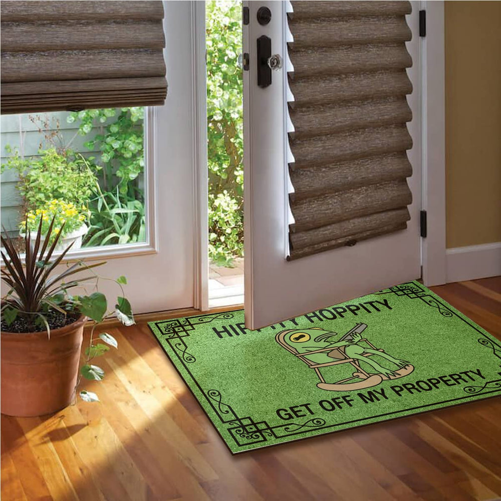 Wulidrom mat placed under a standard door showing low-profile clearance benefit
