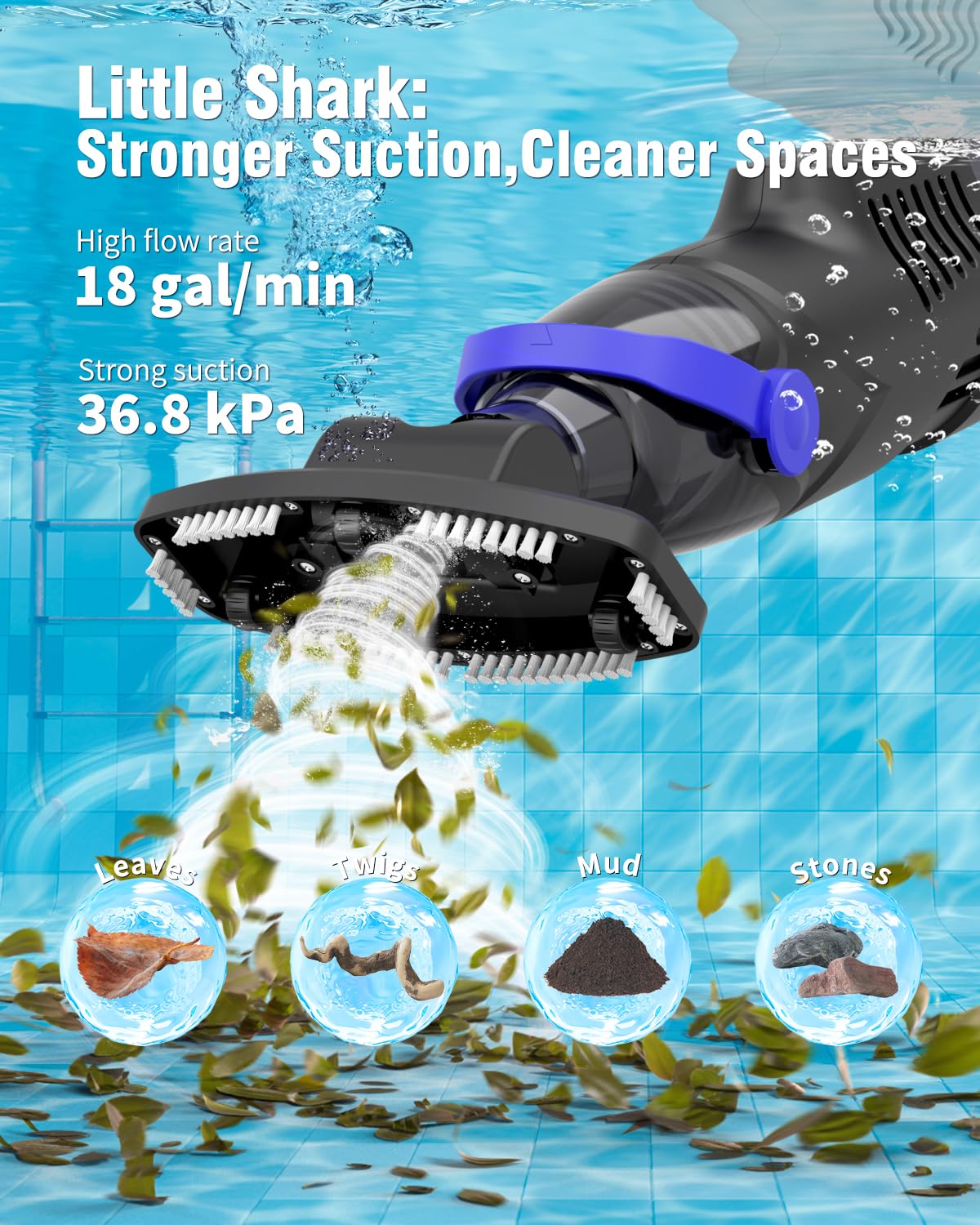 wuwo Little Shark brush head closeup removing stuck debris for efficient scrubbing