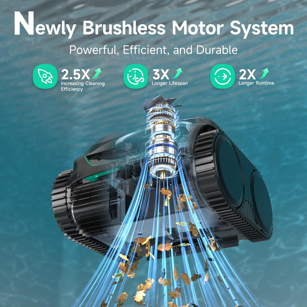 WYBOT C2 cordless cleaner in pool with owner nearby, offering tangle-free operation
