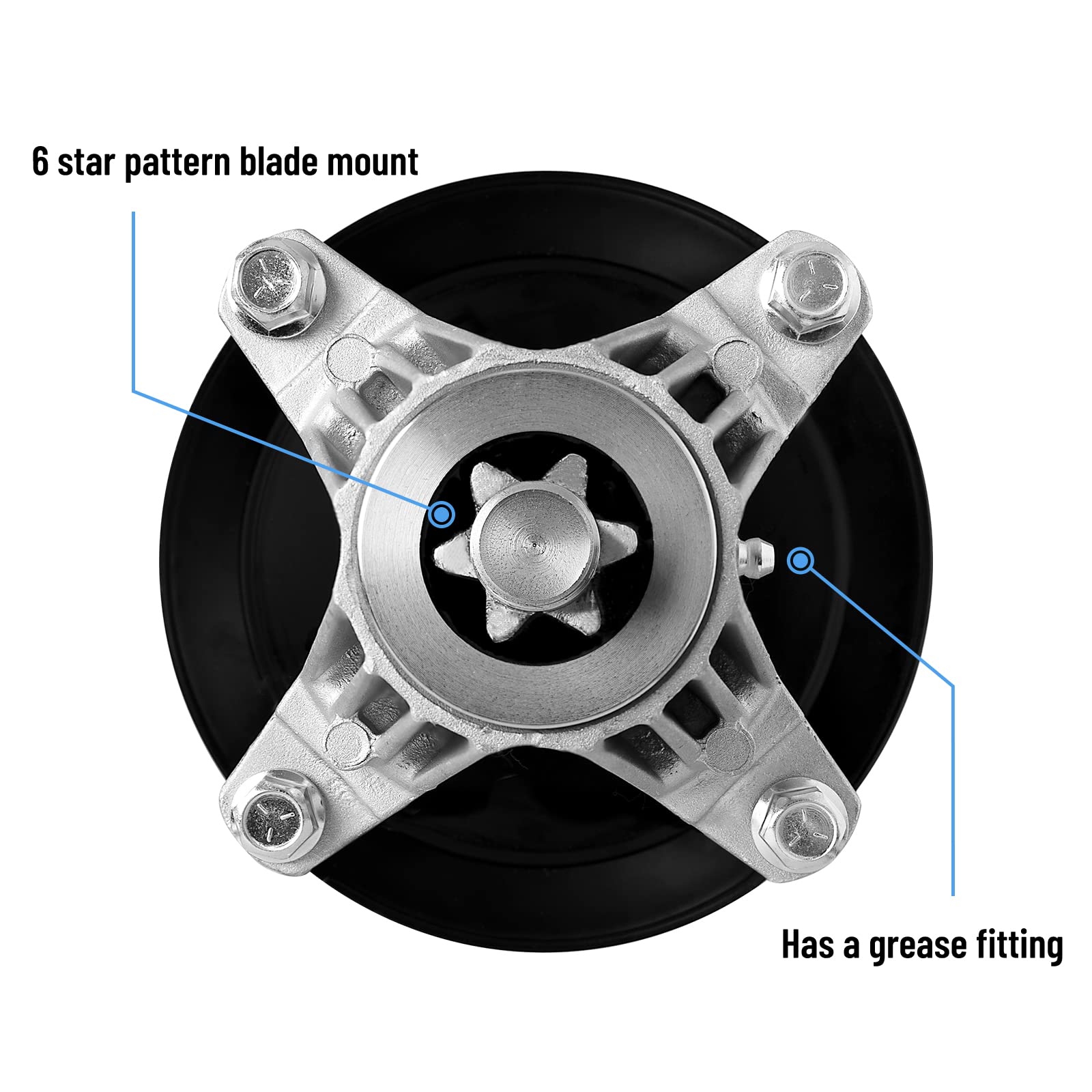 wyevee spindle 6-point star blade mount closeup to prevent blade slip