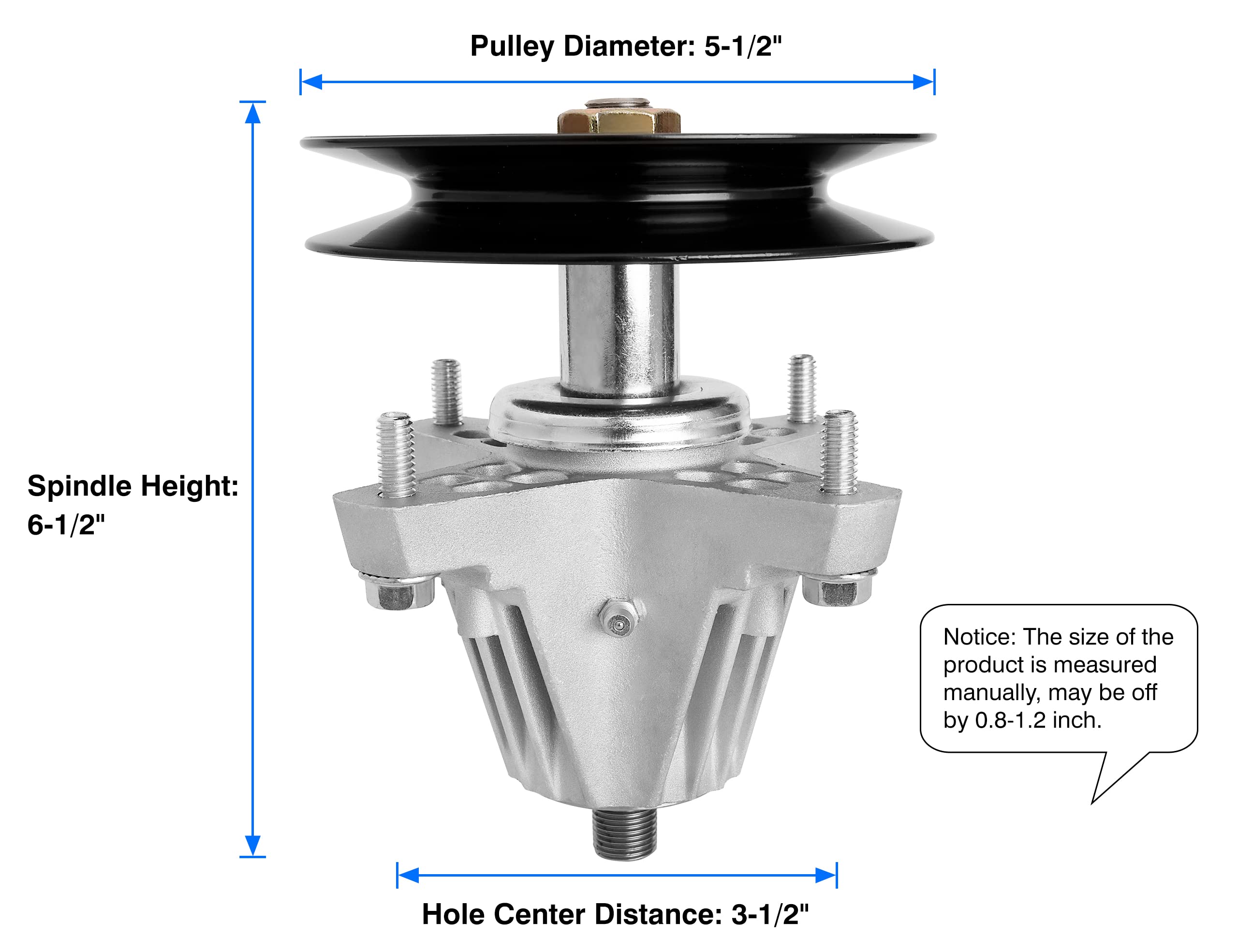 wyevee spindle pulley detail highlighting 5.5-inch pulley and belt alignment benefit