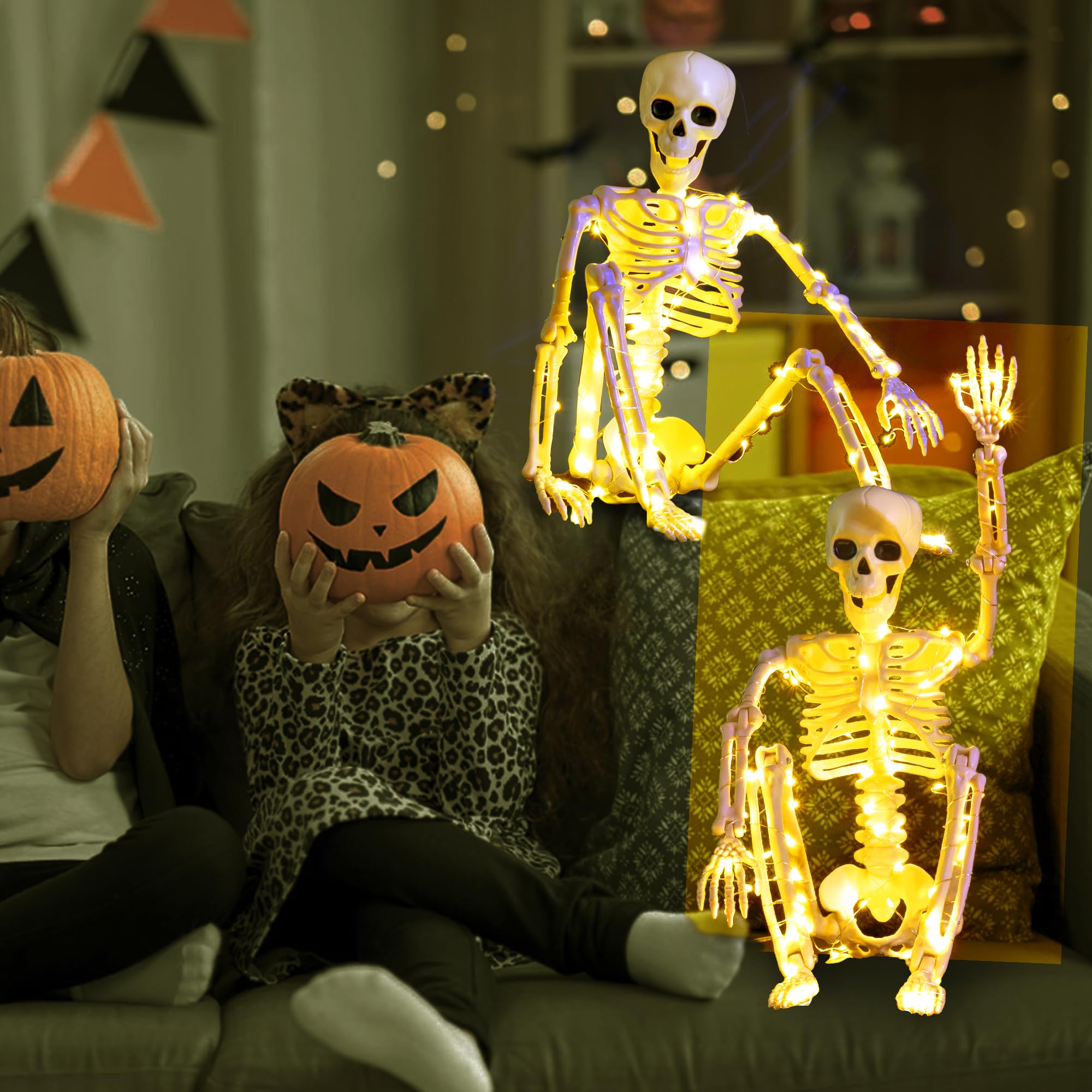 wymulot LED-lit skeleton at night highlighting facial features and silhouette