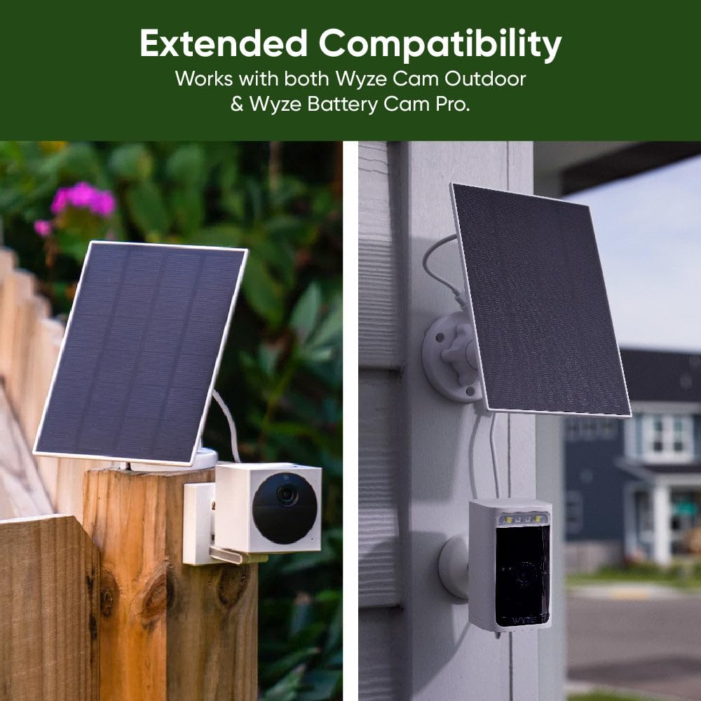 Wyze solar panel installed in yard powering camera for low-maintenance security benefit