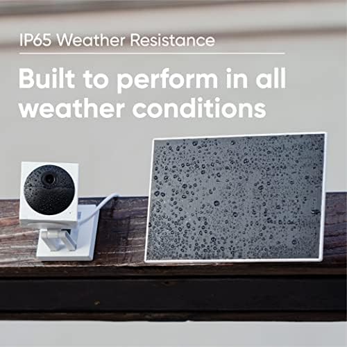 WYZE panel mounted next to Wyze Cam Outdoor demonstrating continuous power benefit
