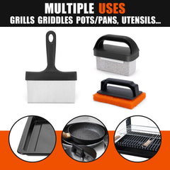 WYZJC scraper and grill bricks removing stuck-on residue effectively