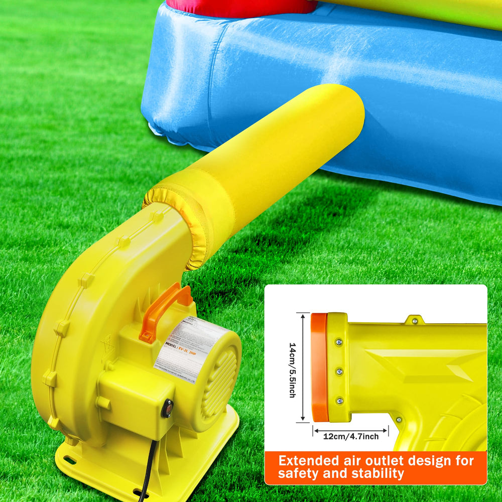 WZIIOT air outlet measurement showing 5.7x5.4 inch connection for inflatables